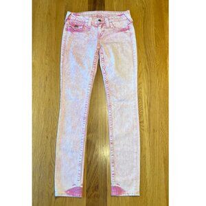 True Religion Womens Jeans Size 26 Pink Lava Acid Wash Basic Skinny Flap Pockets